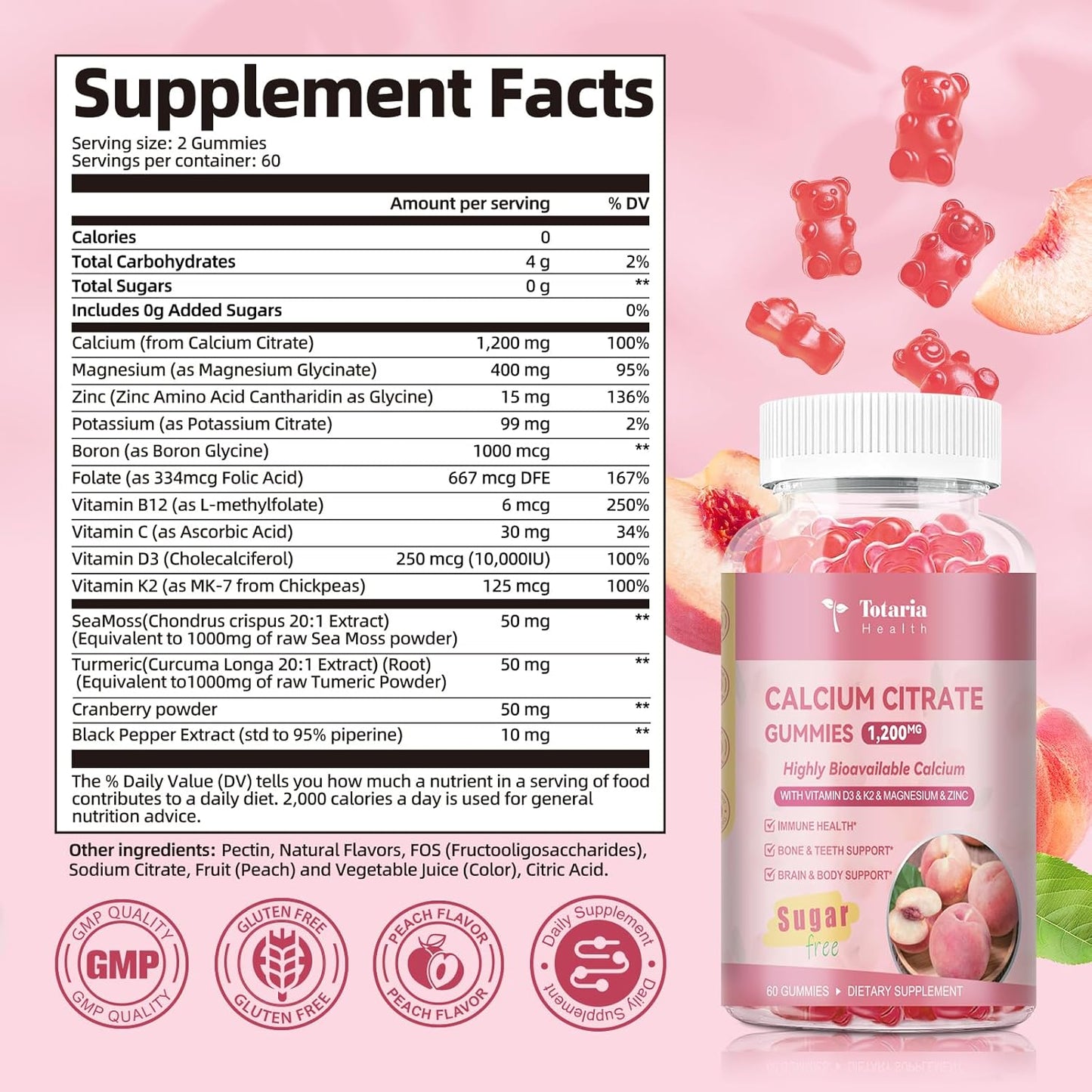 Calcium Citrate Gummies 1200mg with D3, K2 & Magnesium (2-Pack)