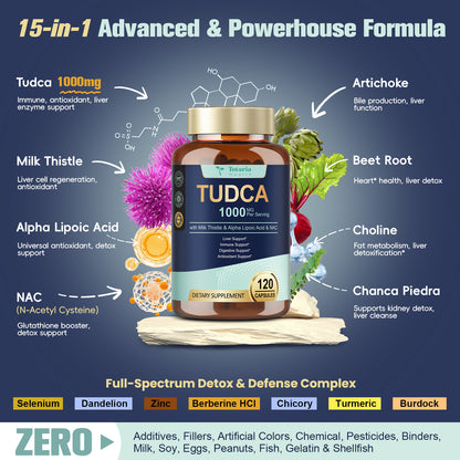 15-in-1 TUDCA Liver Supplement 1000mg with Milk Thistle & NAC