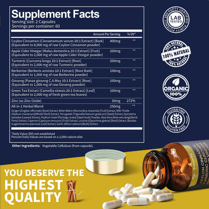 18-in-1 Ceylon Cinnamon 8000mg with ACV, Turmeric & Berberine