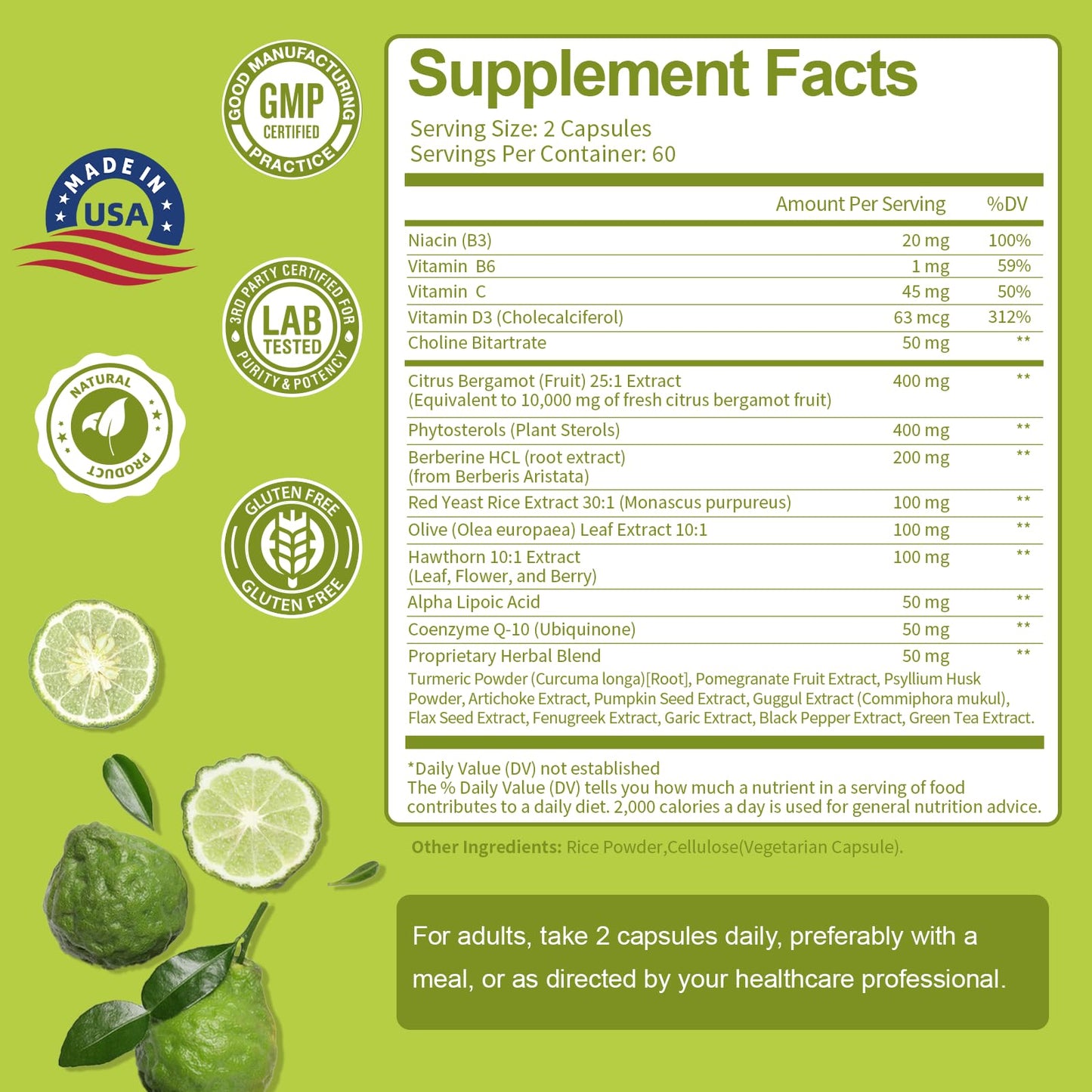 Organic Citrus Bergamot 1566mg 25:1 for Healthy Cholesterol