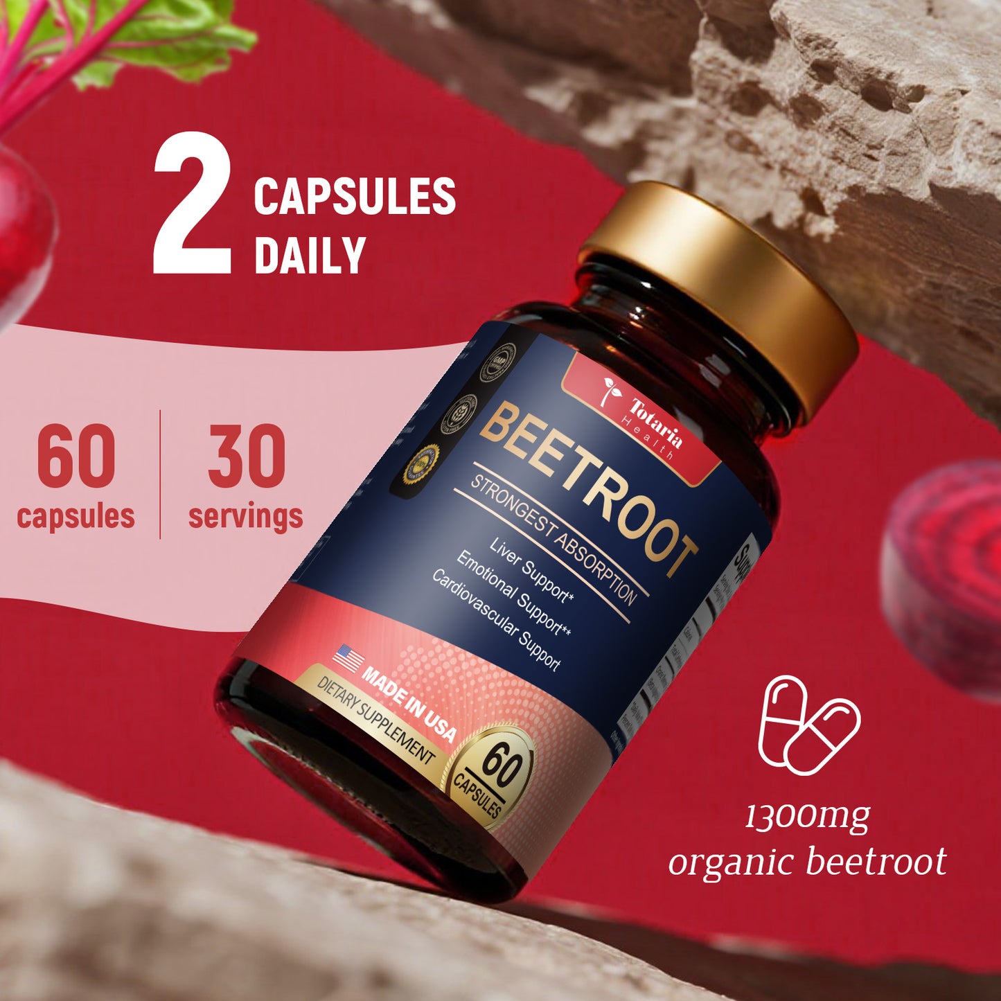 Organic Beet Root 1300mg – Energy, Heart & Liver Support