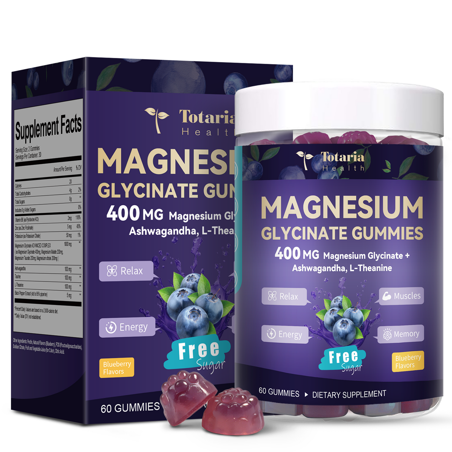 Magnesium Glycinate Gummies 400mg with Ashwagandha (Blueberry)