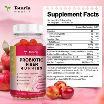 9-in-1 Probiotic Fiber Gummies 16g – Psyllium & ACV (Adults & Teens)