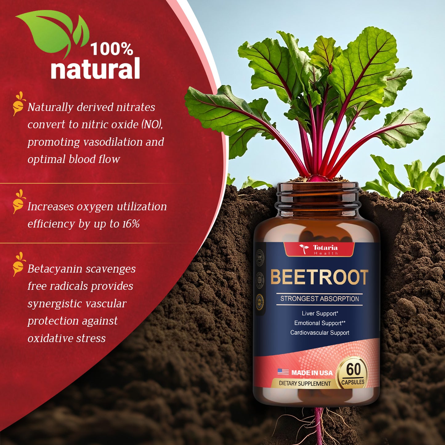 Organic Beet Root 1300mg – Energy, Heart & Liver Support
