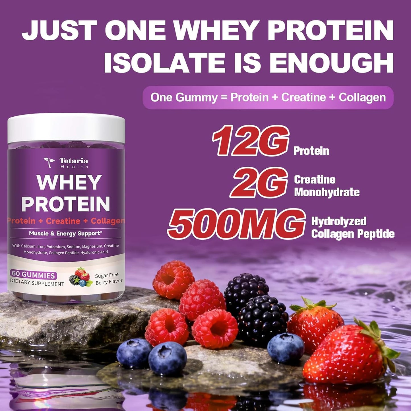 3-in-1 Whey Protein Gummies with Creatine & Collagen (Berry)