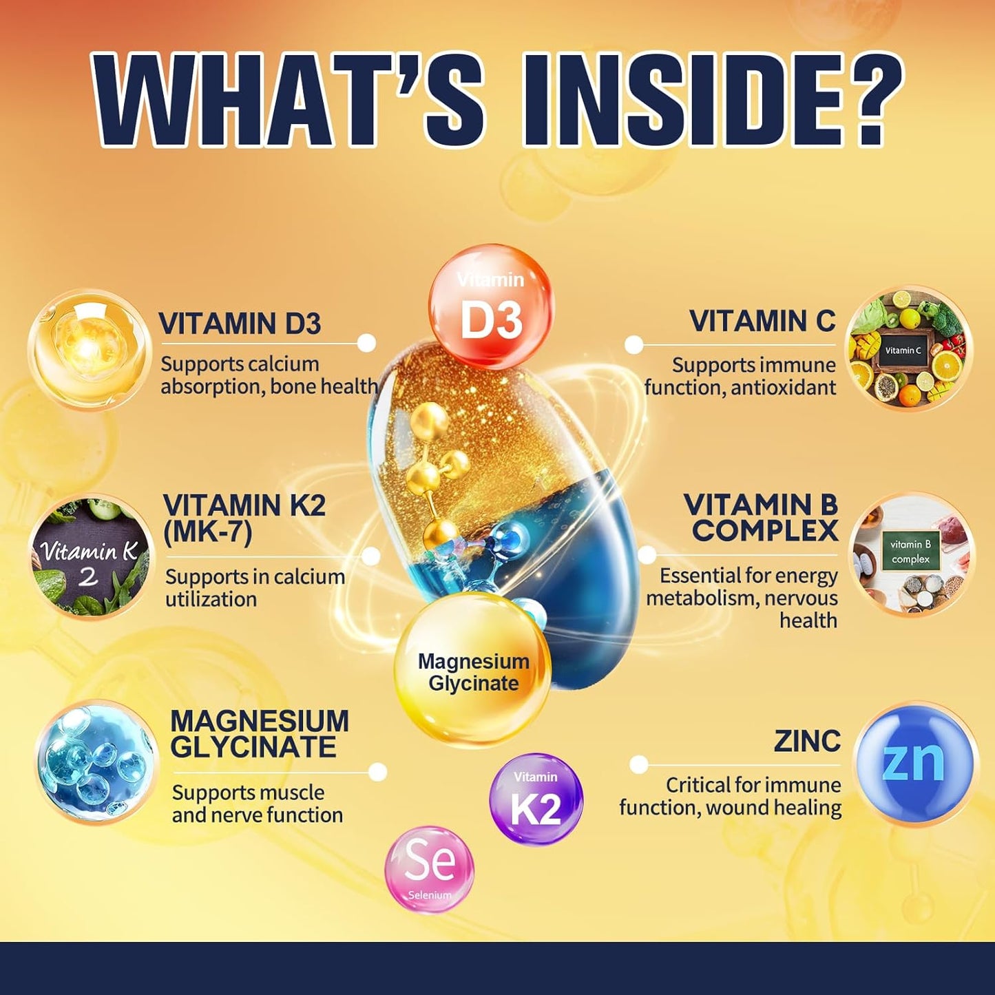 9-in-1 Magnesium Glycinate 500mg + Vitamin D3 & K2