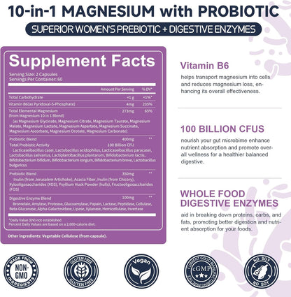10-in-1 Magnesium Complex with Probiotics & Digestive Enzymes
