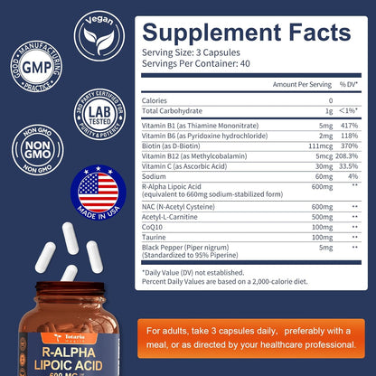 R-Alpha Lipoic Acid 600mg (ALA) – Antioxidant & Nerve Support
