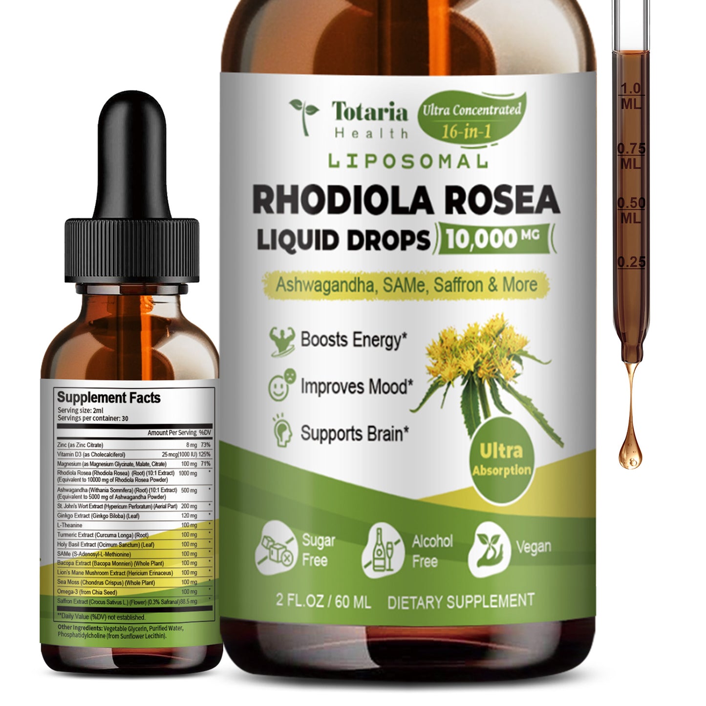 Liposomal Rhodiola Rosea Drops with Ashwagandha & Saffron