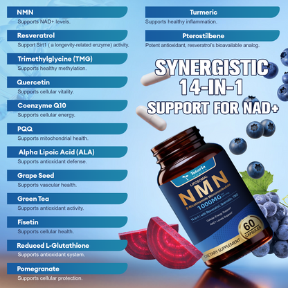 Liposomal NMN 1000mg – 14-in-1 with Resveratrol & CoQ10