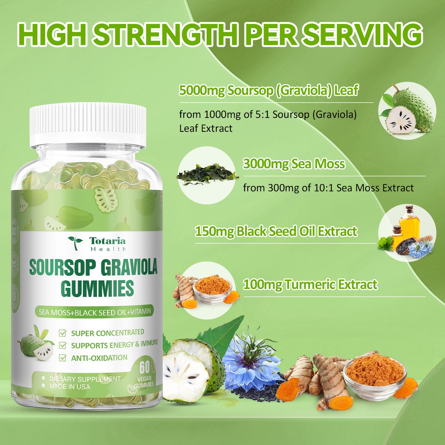 Soursop & Sea Moss Gummies 5000mg with Black Seed Oil