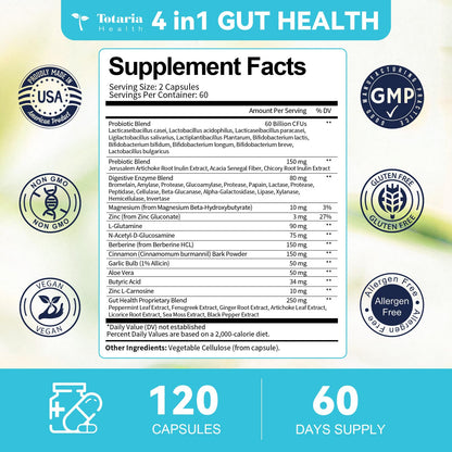 4-in-1 Gut Health with Probiotics, Prebiotics & Enzymes