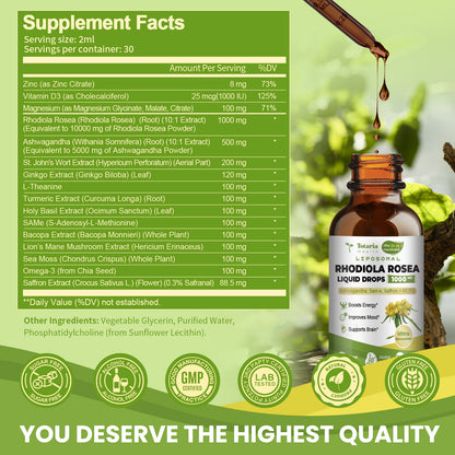 Liposomal Rhodiola Rosea Drops with Ashwagandha & Saffron