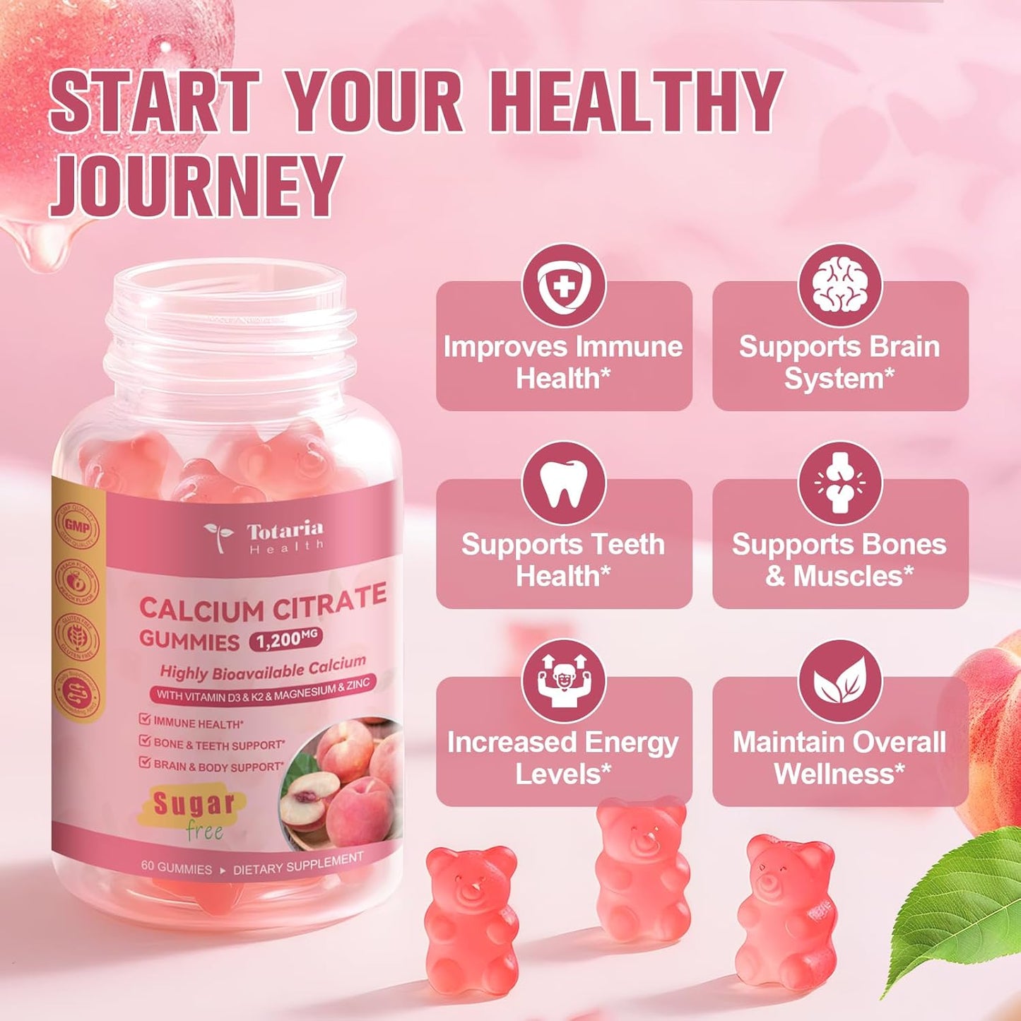 Calcium Citrate Gummies 1200mg with D3, K2 & Magnesium (2-Pack)