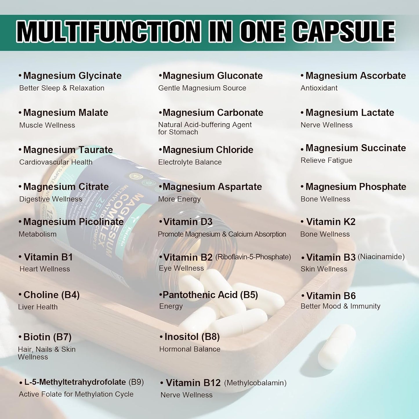 25-in-1 Magnesium Complex with Methylated B, D3 & K2
