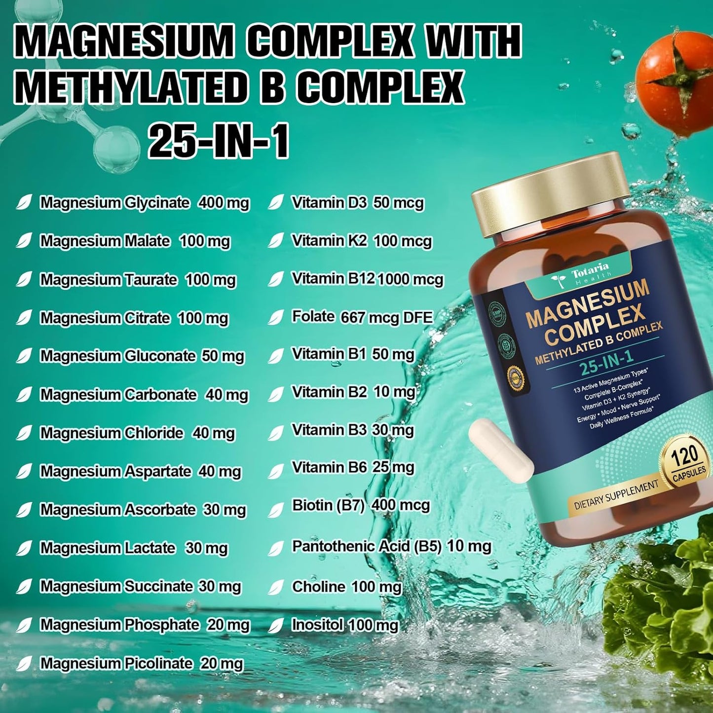 25-in-1 Magnesium Complex with Methylated B, D3 & K2