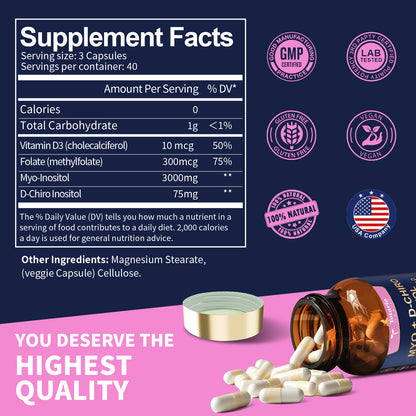Inositol 40:1 (Myo & D-Chiro) for Women with D3 & Folate