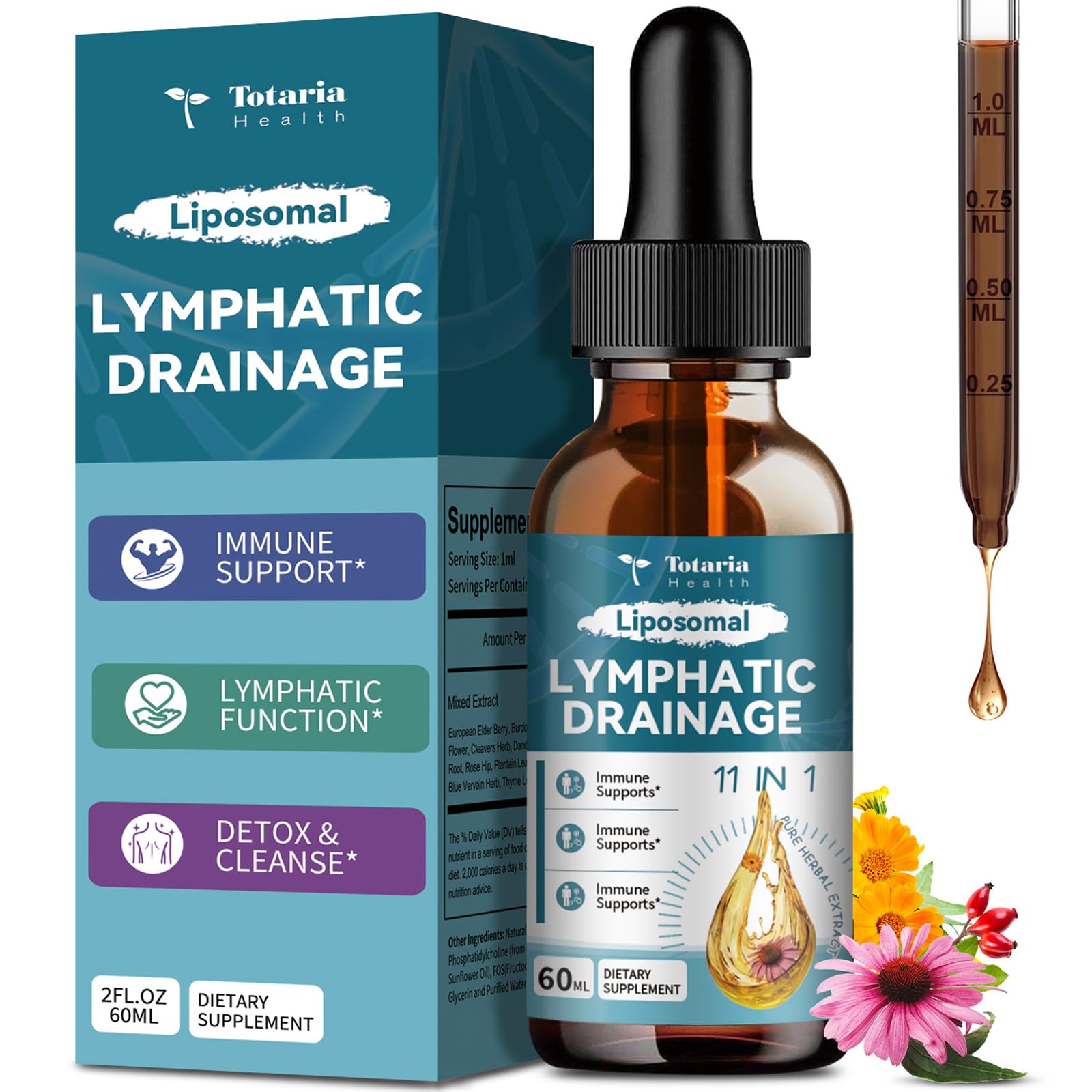 Liposomal Lymphatic Drainage Drops 11 in 1 - box and bottle