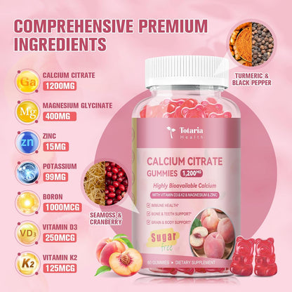 Calcium Citrate Gummies 1200mg with D3, K2 & Magnesium (2-Pack)