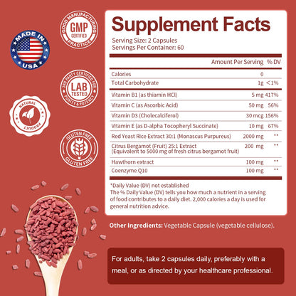 Red Yeast Rice 2000mg with CoQ10 & Citrus Bergamot