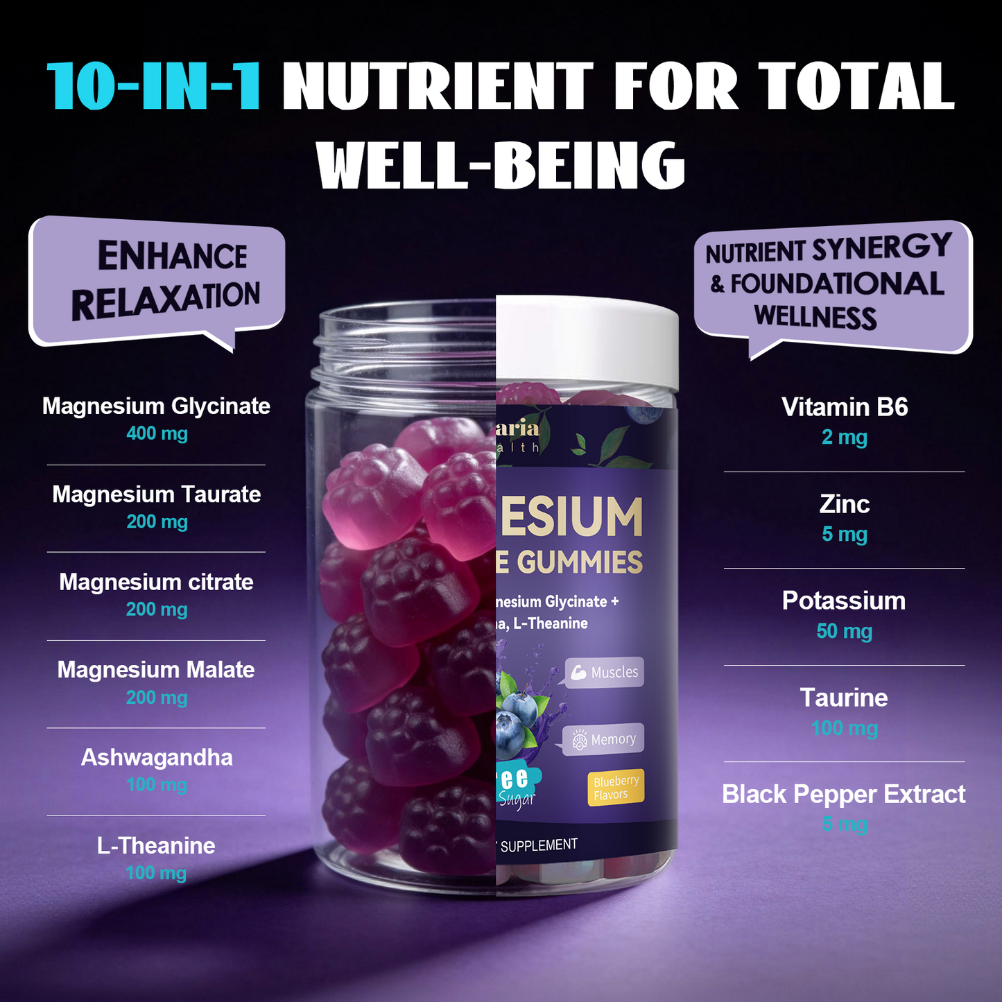 Magnesium Glycinate Gummies 400mg with Ashwagandha (Blueberry)