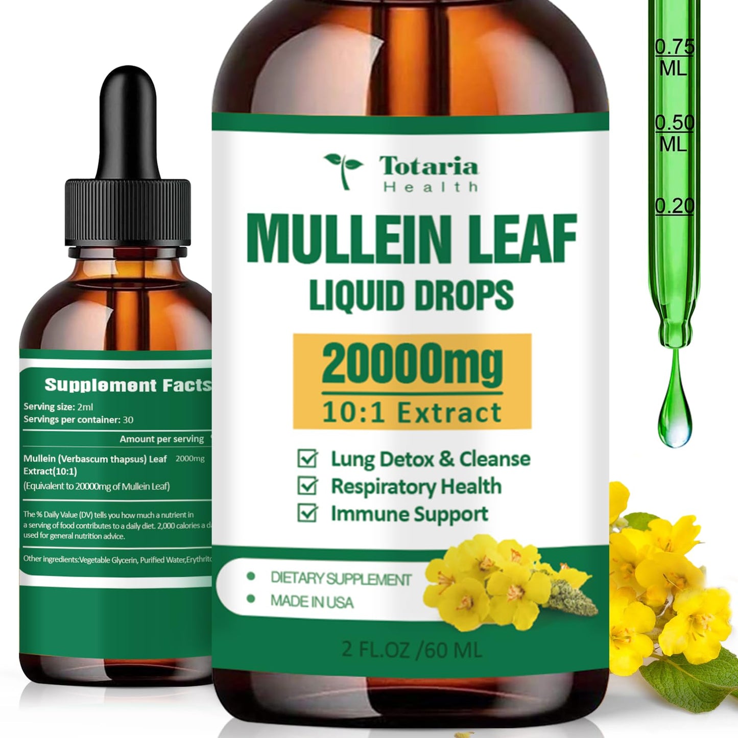 Mullein Drops for Lungs 20000mg – Respiratory & Immune (60ml)