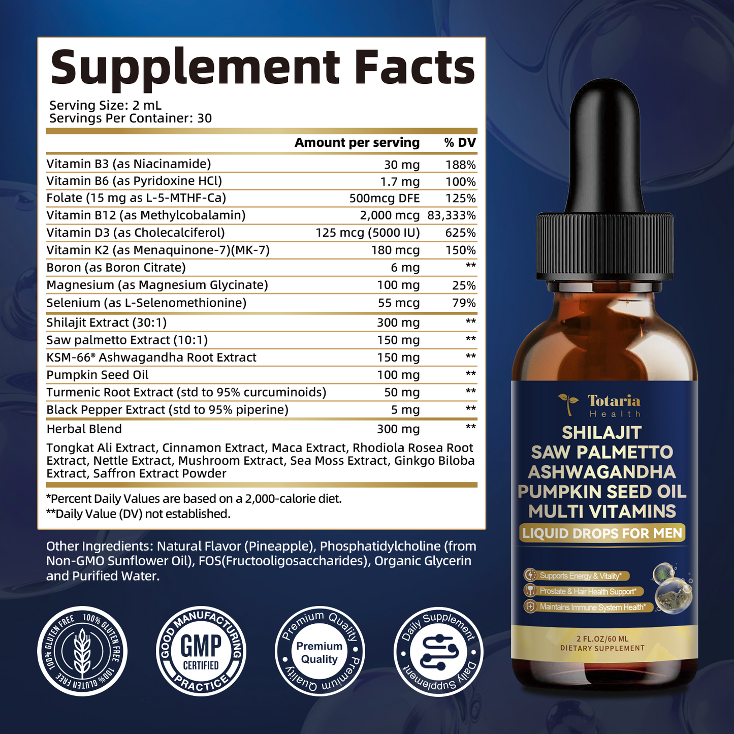 Shilajit Drops with Ashwagandha, Sea Moss & Saw Palmetto (Men)