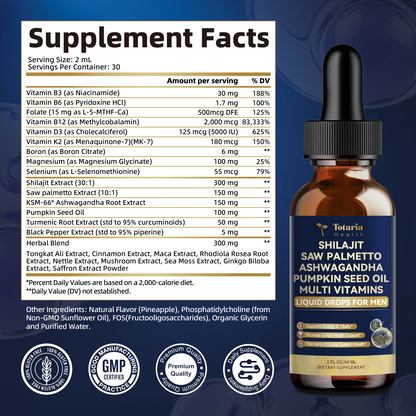 Shilajit Drops with Ashwagandha, Sea Moss & Saw Palmetto (Men)