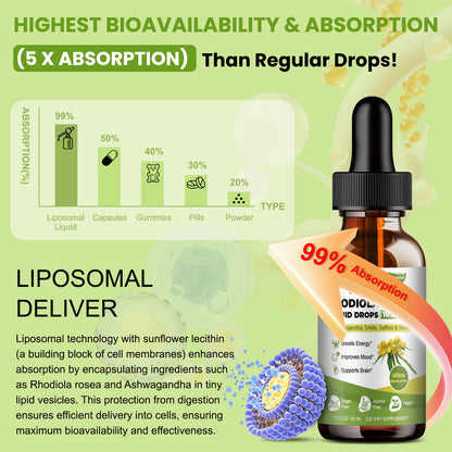 Liposomal Rhodiola Rosea Drops with Ashwagandha & Saffron