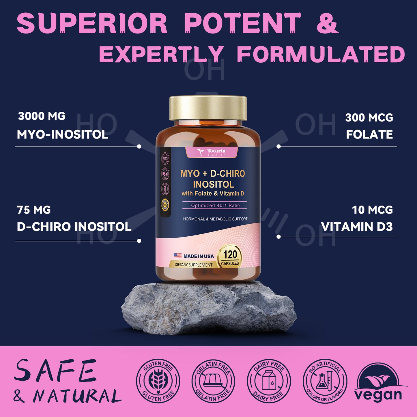 Inositol 40:1 (Myo & D-Chiro) for Women with D3 & Folate