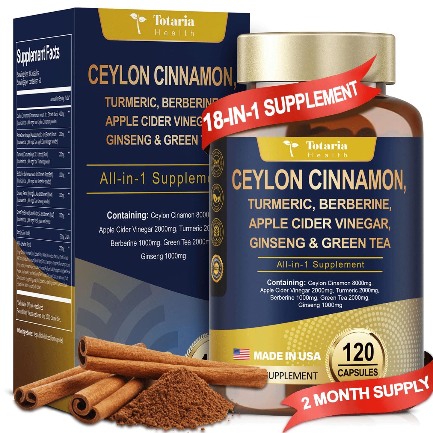 18-in-1 Ceylon Cinnamon 8000mg with ACV, Turmeric & Berberine
