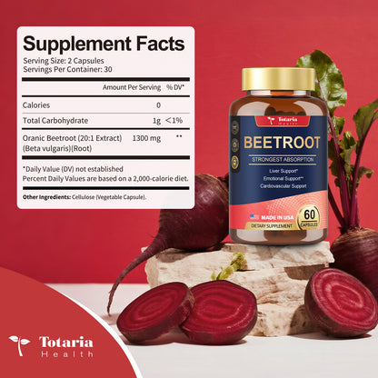 Organic Beet Root 1300mg – Energy, Heart & Liver Support
