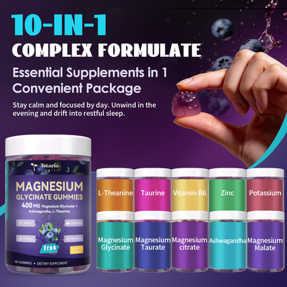 Magnesium Glycinate Gummies 400mg with Ashwagandha (Blueberry)