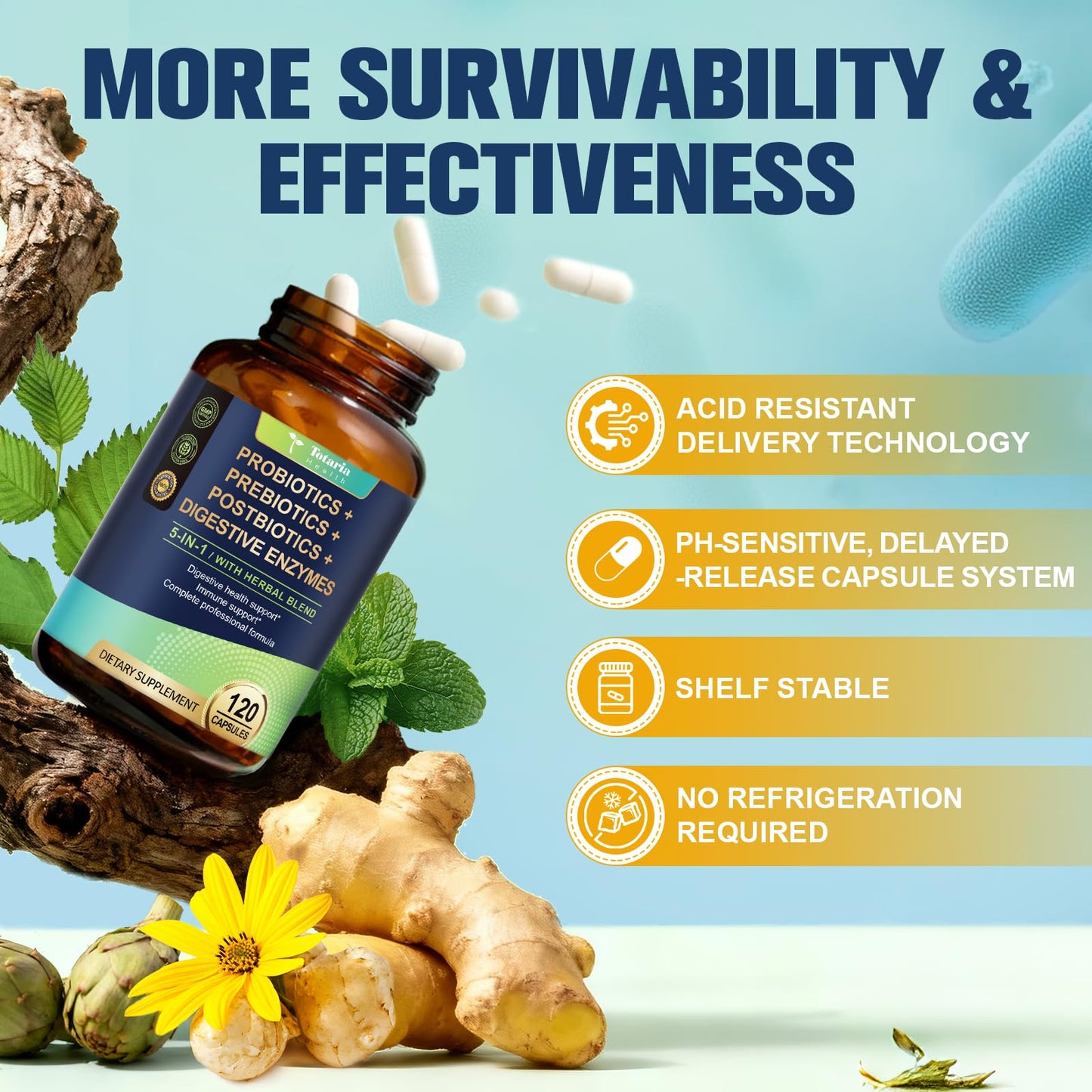 5-in-1 Probiotic 60 Billion CFU with Prebiotics & Enzymes