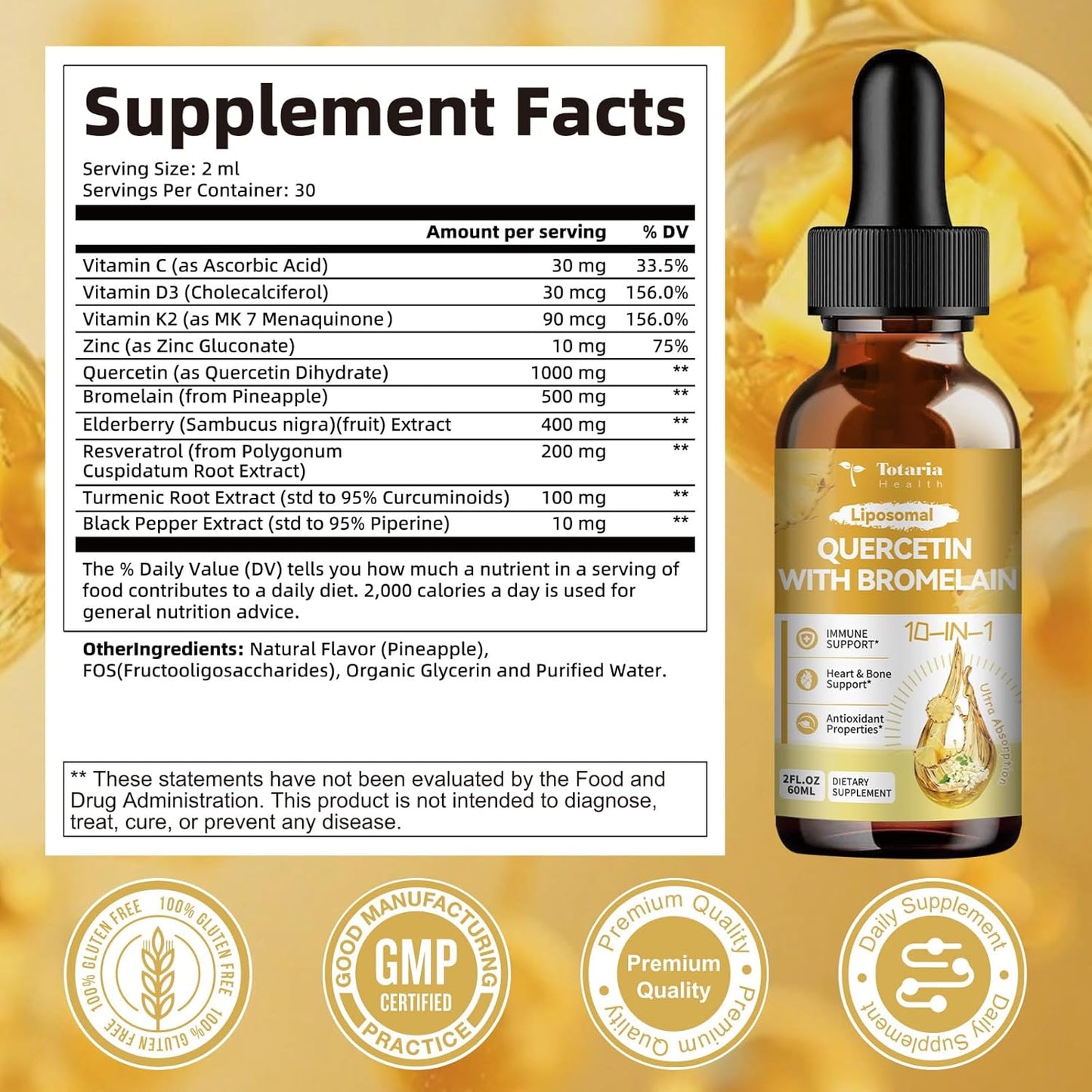 Liposomal Quercetin 1000mg with Bromelain & Elderberry Drops