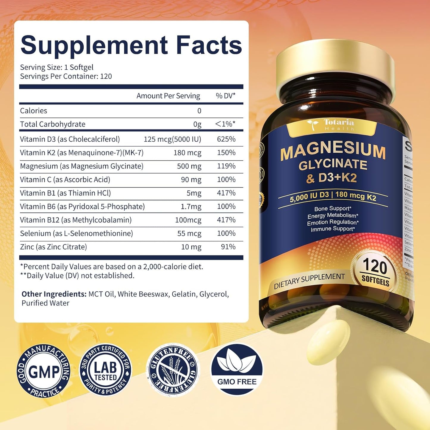 9-in-1 Magnesium Glycinate 500mg + Vitamin D3 & K2